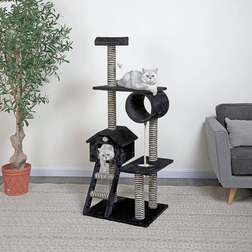 Go Petclub 60″ Black Cat Tree Condo with Sisal Covered Posts
