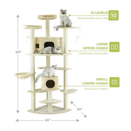 Go Petclub 80″ Classic Cat Tree House Furniture with Sisal Scratching Post