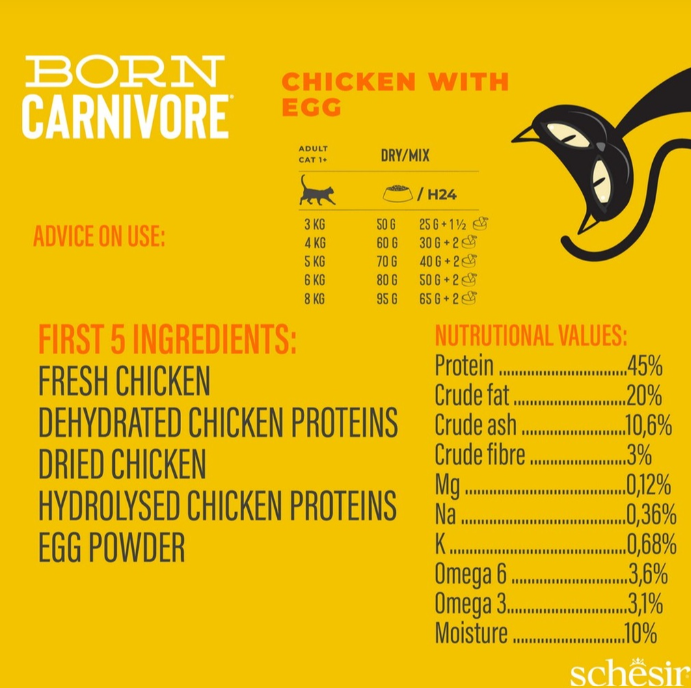 Schesir Born Carnivore Grain Free Chicken & Egg Dry Food for Cats 1.25kg