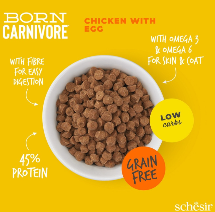 Schesir Born Carnivore Grain Free Chicken & Egg Dry Food for Cats 1.25kg