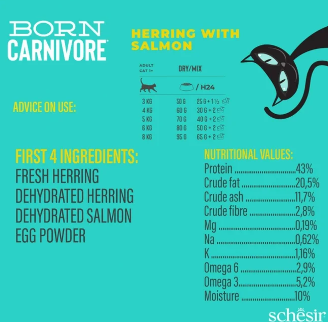 Schesir Born Carnivore Grain Free Herring & Salmon Dry Food for Cats 1.25kg