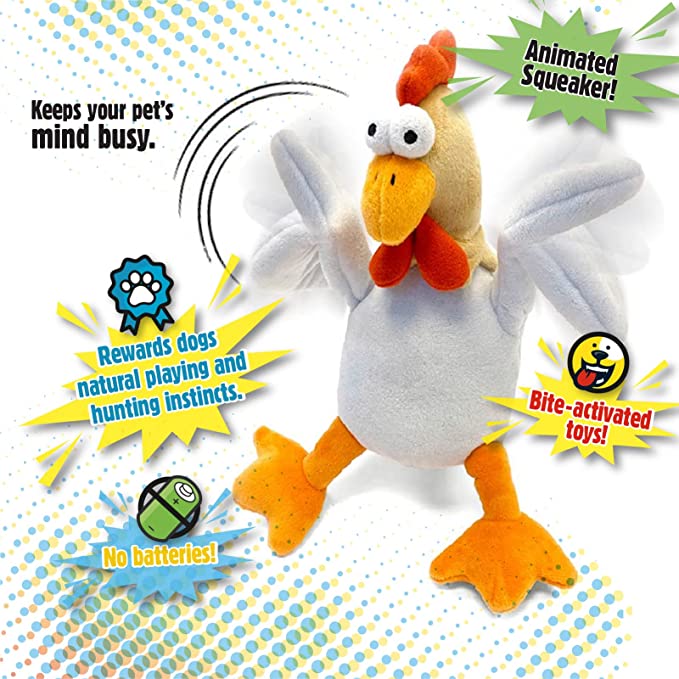 GoDog Action Plush Chicken With Chew Guard Technology Animated Squeaker Dog Toy