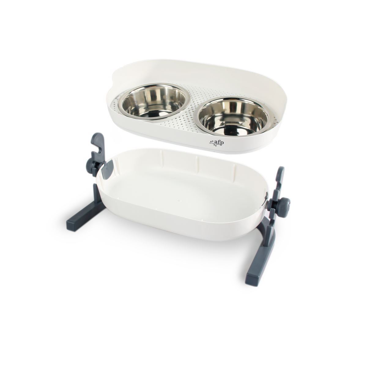 All for Paws 3-in-1 Elevated Double Dinner Food Bowl for Dogs and Cats- Medium
