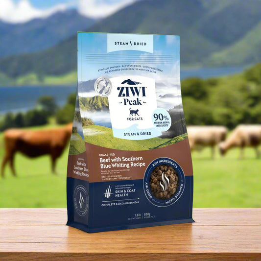Ziwi Peak Steam & Dried Grass-Fed Beef with Southern Blue Whiting Recipe Dry Cat Food