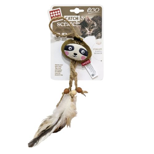 GiGwi Cat Toy Sloth Catch & Scratch Eco line with Slivervine Leaves and Natural Feather